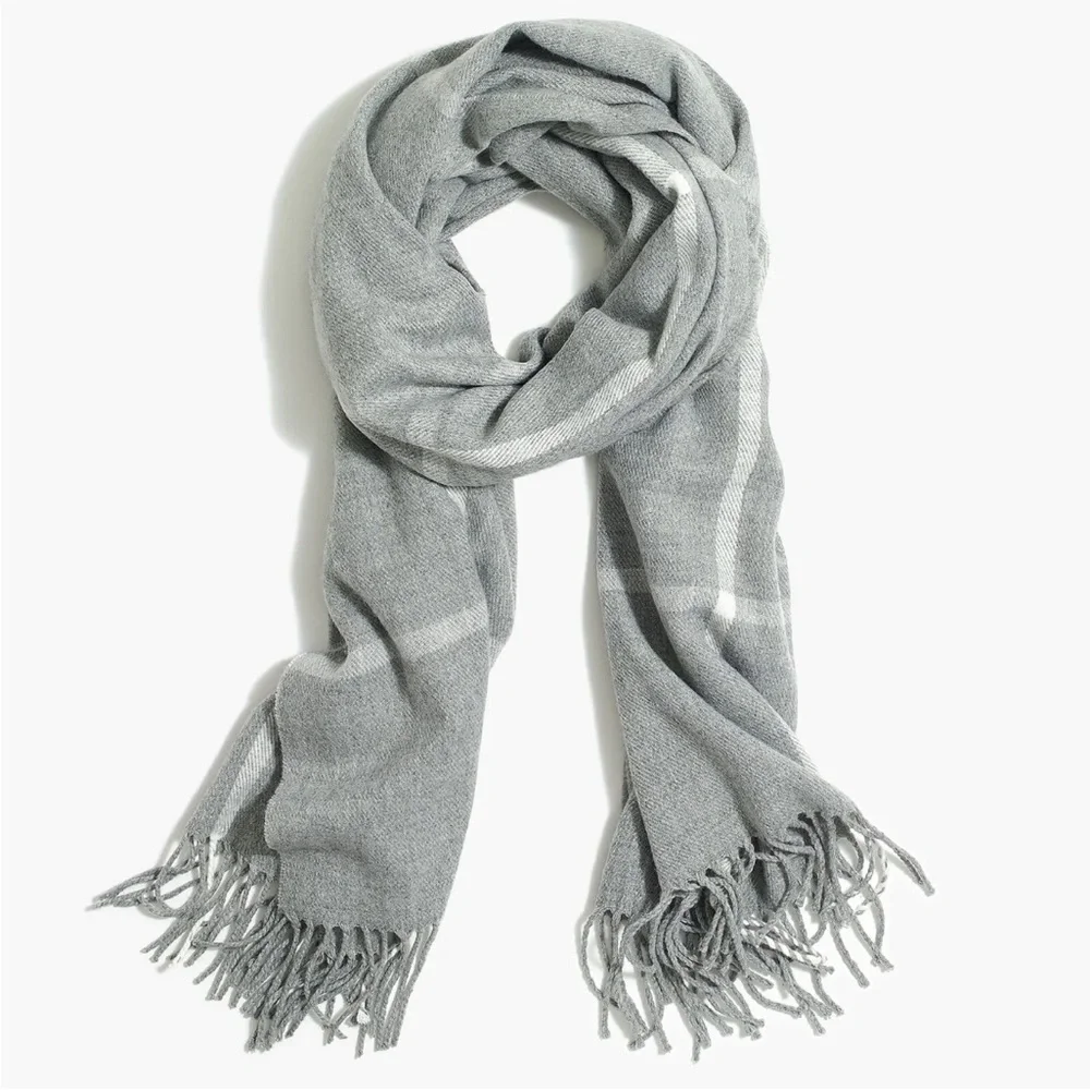 J. Crew Classic Plaid Heather Dusk Gray Ivory Scarf